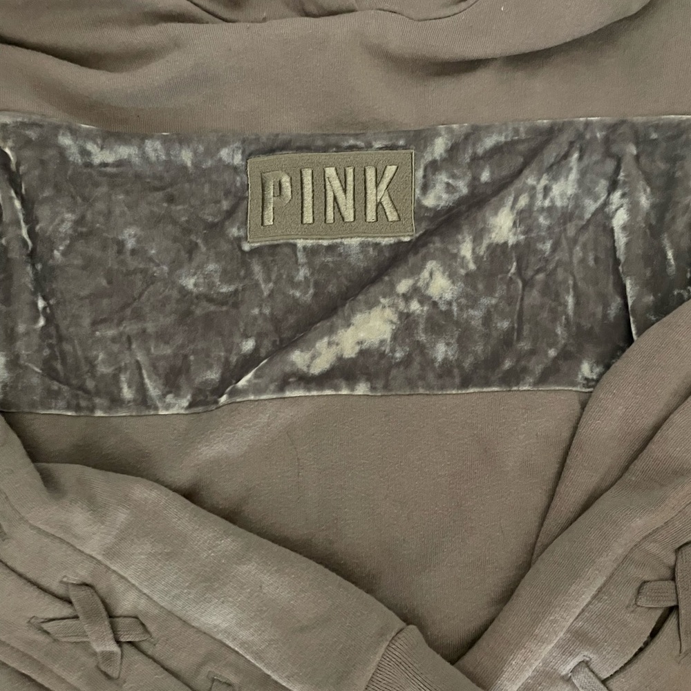 PINK Purple Velvet Cropped Hoodie Size XS